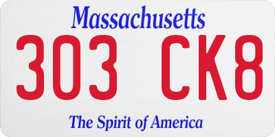 MA license plate 303CK8