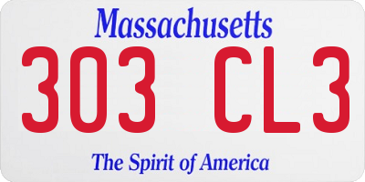 MA license plate 303CL3