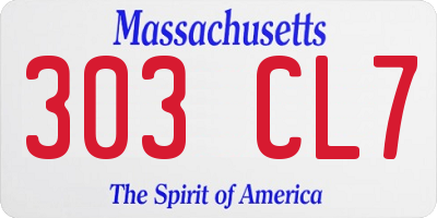 MA license plate 303CL7