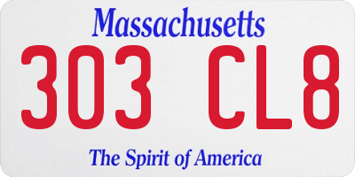 MA license plate 303CL8