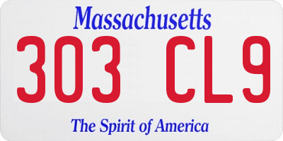 MA license plate 303CL9