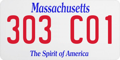 MA license plate 303CO1