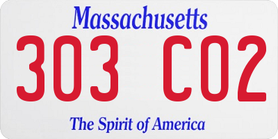 MA license plate 303CO2
