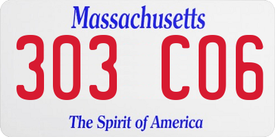 MA license plate 303CO6