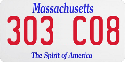 MA license plate 303CO8