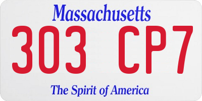 MA license plate 303CP7
