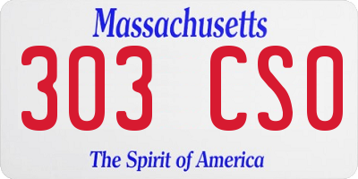 MA license plate 303CS0