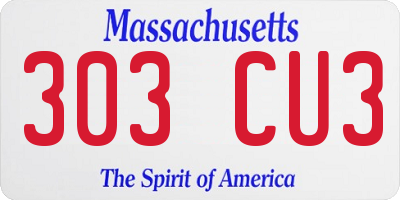 MA license plate 303CU3
