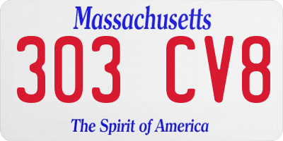 MA license plate 303CV8