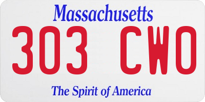MA license plate 303CW0