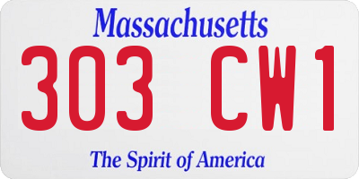 MA license plate 303CW1