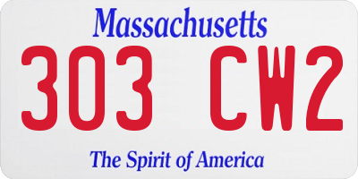 MA license plate 303CW2