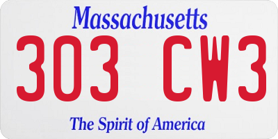 MA license plate 303CW3