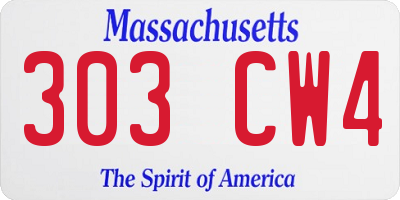 MA license plate 303CW4