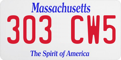 MA license plate 303CW5