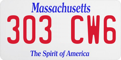 MA license plate 303CW6