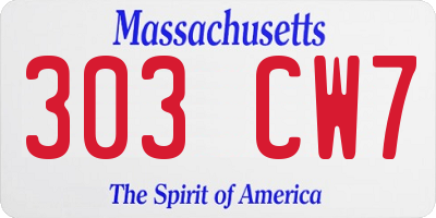 MA license plate 303CW7