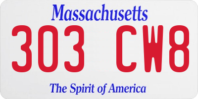 MA license plate 303CW8