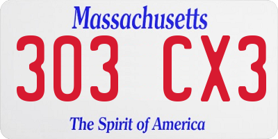MA license plate 303CX3