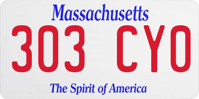 MA license plate 303CY0