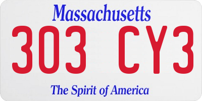 MA license plate 303CY3