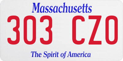 MA license plate 303CZ0