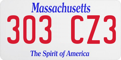 MA license plate 303CZ3