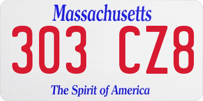 MA license plate 303CZ8