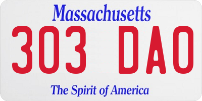 MA license plate 303DA0