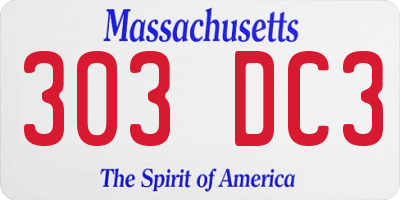 MA license plate 303DC3