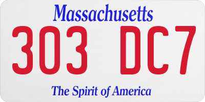 MA license plate 303DC7