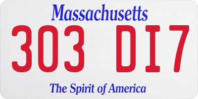 MA license plate 303DI7