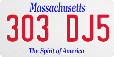 MA license plate 303DJ5