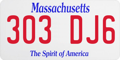 MA license plate 303DJ6