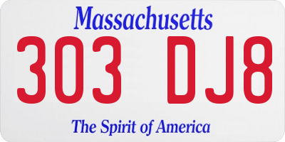 MA license plate 303DJ8