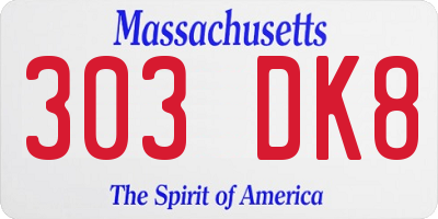 MA license plate 303DK8