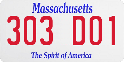 MA license plate 303DO1