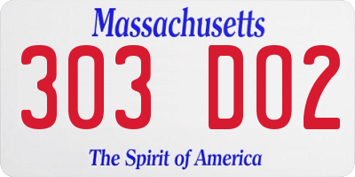 MA license plate 303DO2