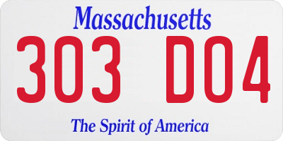 MA license plate 303DO4