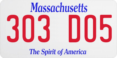MA license plate 303DO5