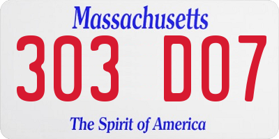 MA license plate 303DO7