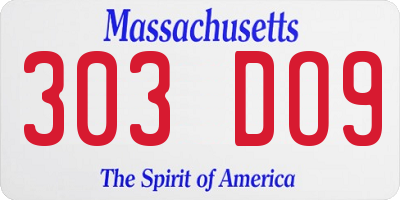 MA license plate 303DO9