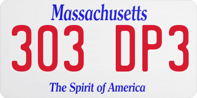 MA license plate 303DP3