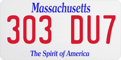 MA license plate 303DU7