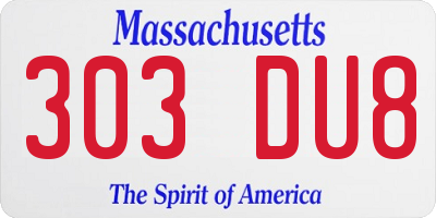 MA license plate 303DU8