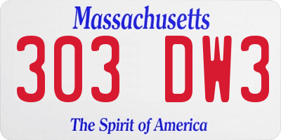 MA license plate 303DW3