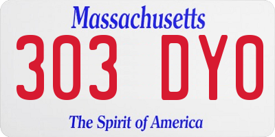 MA license plate 303DY0