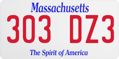 MA license plate 303DZ3