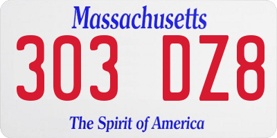 MA license plate 303DZ8