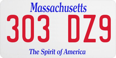 MA license plate 303DZ9